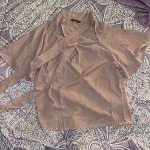 shein dusty pink blouse with ties/bow, size medium, NWOT